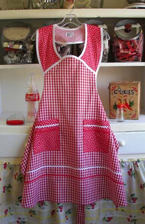 1940 Red gingham red polka dot