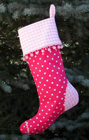 Pink polka dot Christmas stocking